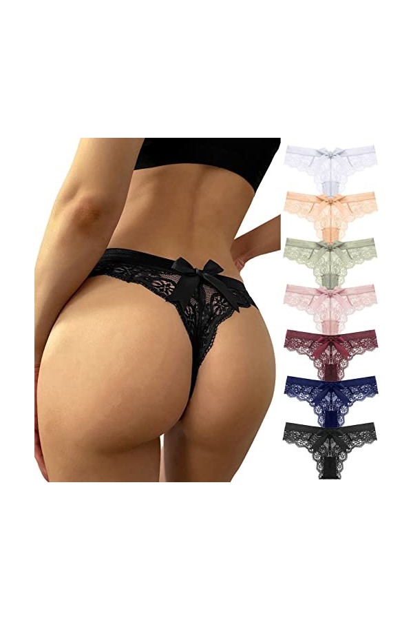 Strings Tangas pour Femmes Erothique Slip Coquine Lace Patchwork Culotte Creux Out Blanc sous Vetement Coton Panties
