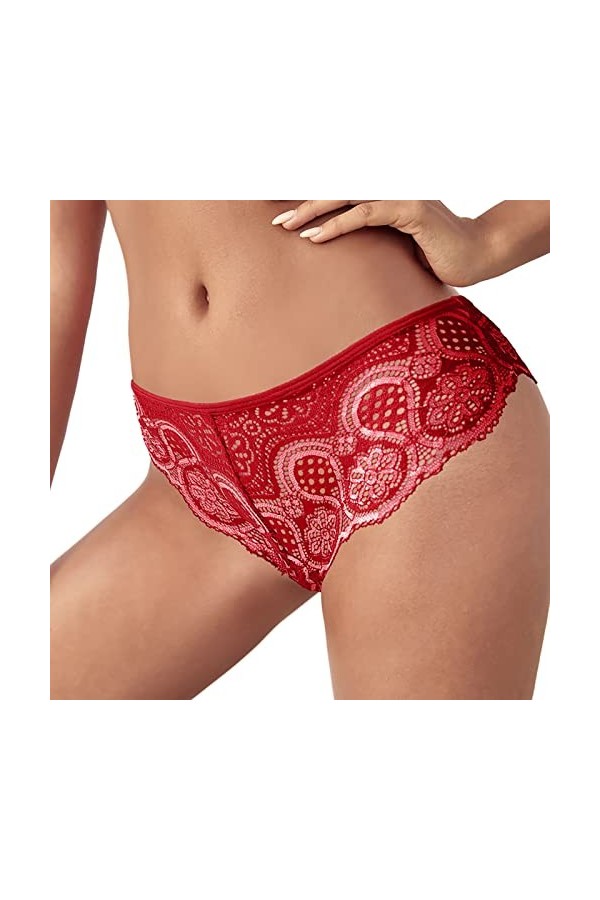 KEIZHUONIQIU en T String Ficelle Tanga pour Femme en Sexy Slips Respirant Crochet Dentelle Culottes Taille Basse Couleur Uni 
