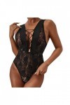 GilRu Lingerie Sexy Femme Sexy Lace Strap Backless Seductive Jumpsuit Femmes Tentation Lingerie Cuir Bandage Black, M 