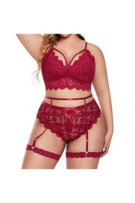 Lingerie élégante pour femme - Lingerie - String push-up - Soutien-gorge - Taille haute - Col en V, rouge, L