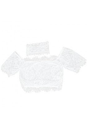 Lingerie sexy pour femme - Épaules dénudées - Cils et ombilicaux à manches courtes - Soutien-gorge en dentelle - Lingerie deu