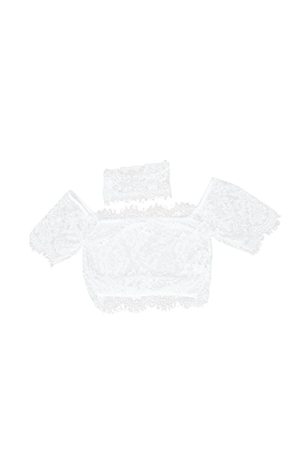 Lingerie sexy pour femme - Épaules dénudées - Cils et ombilicaux à manches courtes - Soutien-gorge en dentelle - Lingerie deu