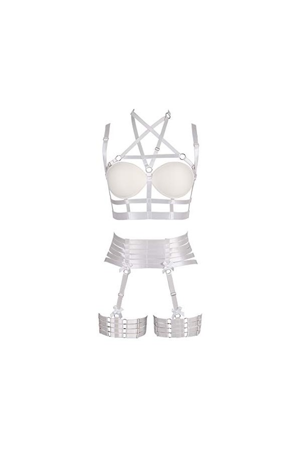 BBOHSS Femme Harnais de Corps Soutien-Gorge Punk Porte-Jarretelles élastique réglable Danse Gothique Carnaval Accessoires de 