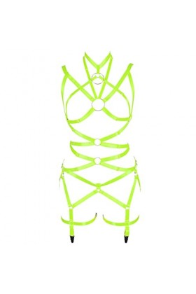 PETMHS Ensemble de lingerie punk avec harnais et bretelles pour femme, vert fluorescent, taille unique