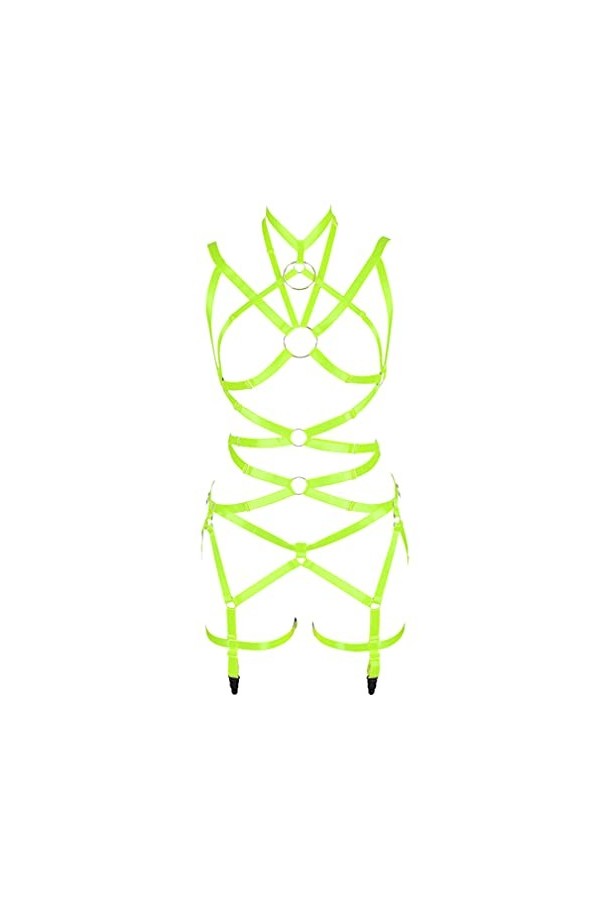 PETMHS Ensemble de lingerie punk avec harnais et bretelles pour femme, vert fluorescent, taille unique