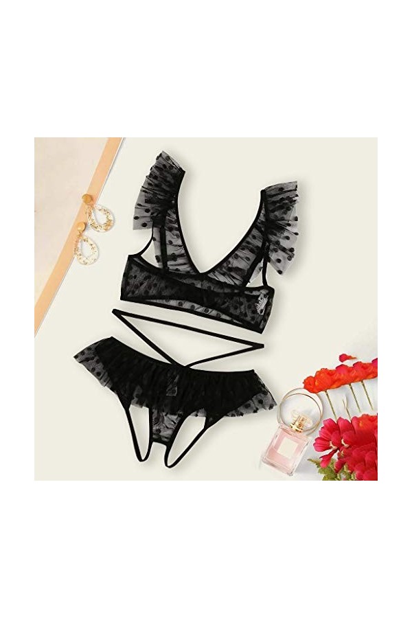 sous-Vetements Femme Erotique Lingerie Sexy Ensemble Dentelle Ensemble Soutien Gorge et String 2 Pièce Vêtements De Nuit Sexy