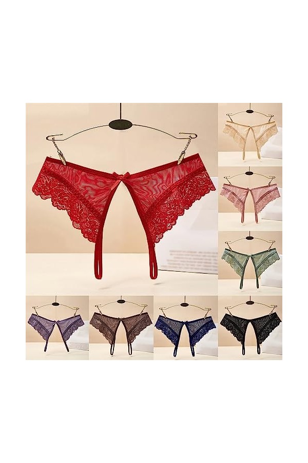 Strings pour Tanga Femmes Erothique Slips Simple Dentelle pour Femmculottes Stretch Couleur Uni Lingerie en Coton Croisées Pa