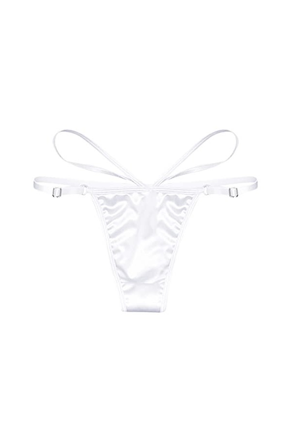 UOWEG Femmes Brodé Papillon Creux Sexy Taille Basse Culotte Open Cut Pearl Massage String Lingerie Sous-vêtements Sexy, Blanc