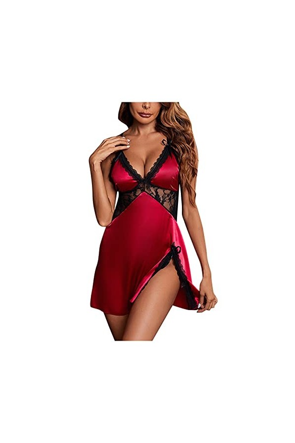 Lingerie en fourrure - Sous-vêtements tendance - Avec anneau - En dentelle - Bretelles en acier - Pour femme, rouge, XXXL