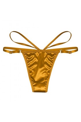 UOWEG Femmes Brodé Papillon Creux Sexy Taille Basse Culotte Open Cut Pearl Massage String Lingerie Sous-vêtements Sexy, jaune