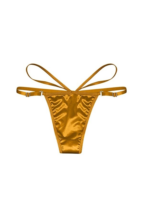 UOWEG Femmes Brodé Papillon Creux Sexy Taille Basse Culotte Open Cut Pearl Massage String Lingerie Sous-vêtements Sexy, jaune