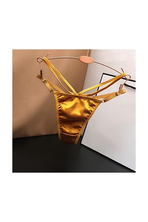 UOWEG Femmes Brodé Papillon Creux Sexy Taille Basse Culotte Open Cut Pearl Massage String Lingerie Sous-vêtements Sexy, jaune