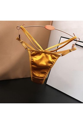 UOWEG Femmes Brodé Papillon Creux Sexy Taille Basse Culotte Open Cut Pearl Massage String Lingerie Sous-vêtements Sexy, jaune