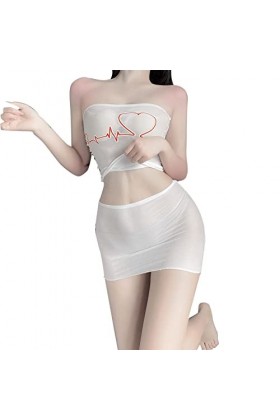 Lingerie sexy ajourée pour femme - Couleur unie translucide - Lingerie sexy - Petite lingerie sexy - Bout, blanc, taille uniq