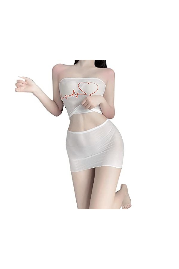 Lingerie sexy ajourée pour femme - Couleur unie translucide - Lingerie sexy - Petite lingerie sexy - Bout, blanc, taille uniq