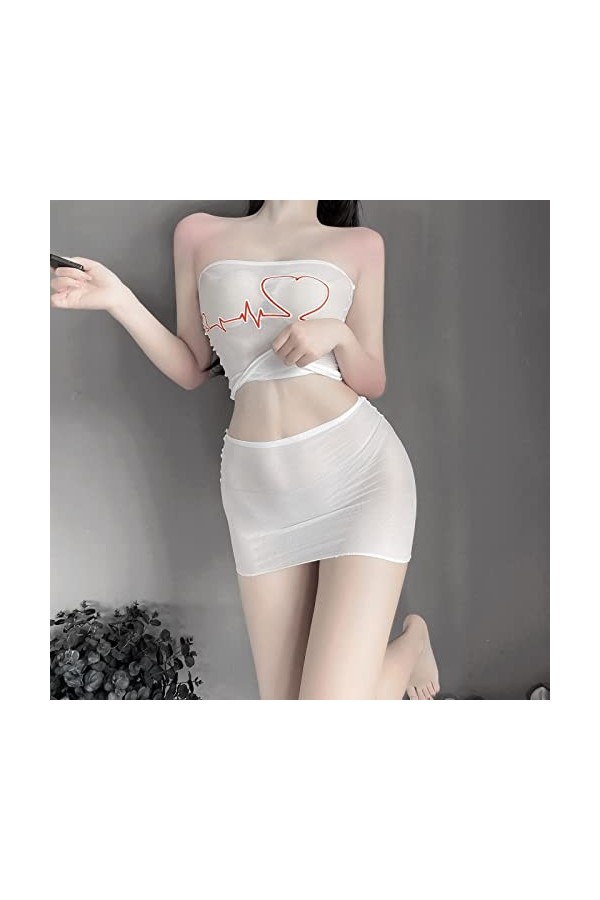 Lingerie sexy ajourée pour femme - Couleur unie translucide - Lingerie sexy - Petite lingerie sexy - Bout, blanc, taille uniq