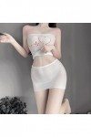 Lingerie sexy ajourée pour femme - Couleur unie translucide - Lingerie sexy - Petite lingerie sexy - Bout, blanc, taille uniq