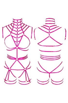 BANSSGOTH Ensemble de lingerie pour femme avec harnais de poitrine et ceinture de style punk, gothique, festival, rave - Roug