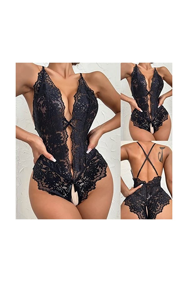 chiphop Robes Sexy Femmes Snap Entrejambe Lingerie Sexy Dentelle Body Deep V Teddy Dentelle Ensemble Lingerie Satin Sexy Bla