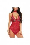 Broderie Sexy Jumpsuit Body Costume Femme Sous-vêtements avec col en V Lingerie Sexy Robe, rouge, XXXL