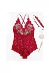 Broderie Sexy Jumpsuit Body Costume Femme Sous-vêtements avec col en V Lingerie Sexy Robe, rouge, XXXL