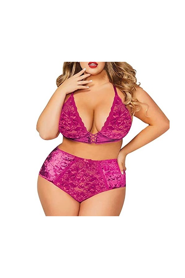 Y23-K Style 2023 Lingerie sexy en dentelle pour femme, rose vif, XL