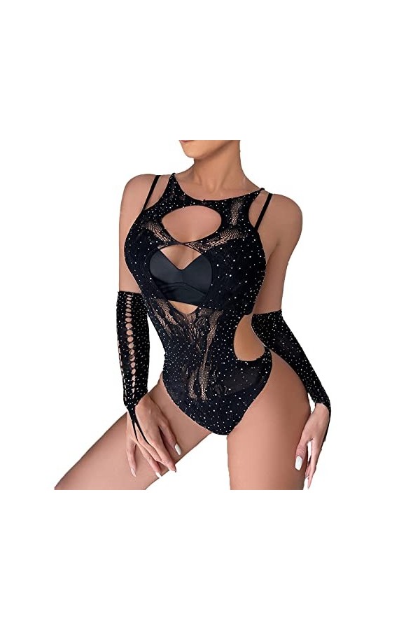 Gelb&Schwarz Lingeries Fille Femmes Creux taquineries Sexy Chaud Lingerie Sexy Femme Brillant Noir résille serré avec des Gan