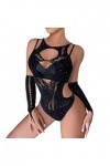 Gelb&Schwarz Lingeries Fille Femmes Creux taquineries Sexy Chaud Lingerie Sexy Femme Brillant Noir résille serré avec des Gan