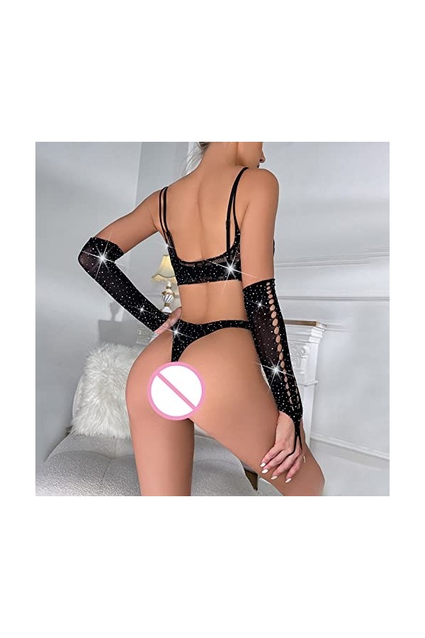 Gelb&Schwarz Lingeries Fille Femmes Creux taquineries Sexy Chaud Lingerie Sexy Femme Brillant Noir résille serré avec des Gan