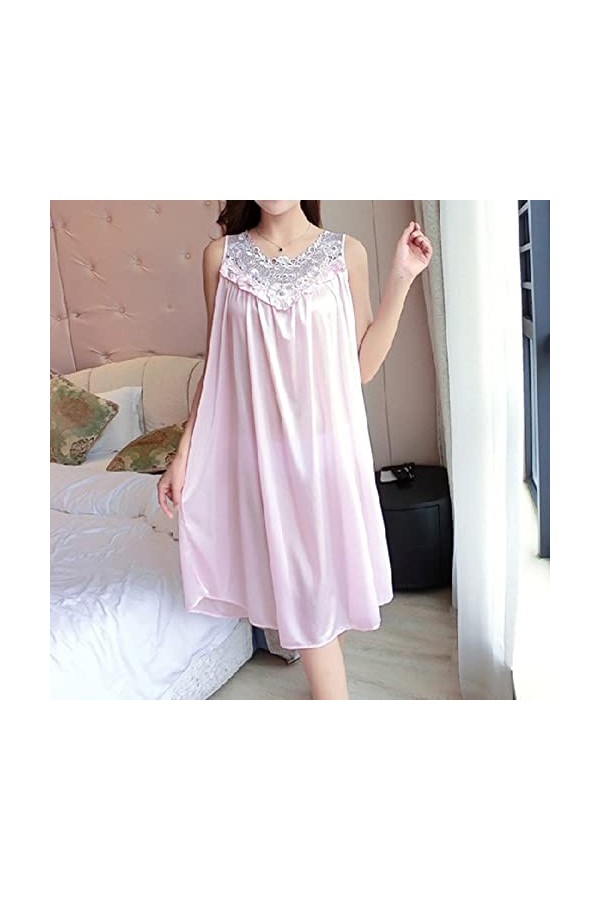 Pyjama en soie glacée pour femme - Robe de nuit sexy - Col en V - Satin - Vêtement de nuit vintage - Robe de pyjama - Lignes 