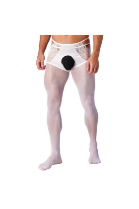 Yeahdor Homme Pantalon Ouvert Entrejambe Sexy Collant à Pied Legging Bodystocking Bas Pantyhose Extensible Sous-vêtement En D