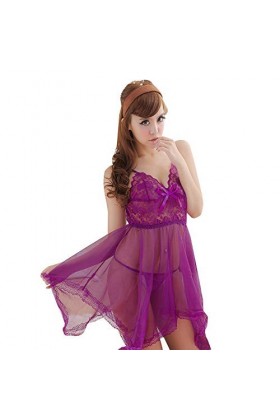 Femmes Sexy Dentelle Bow sous-vêtements Racy Sleepwear Set de Robe Ensemble Lingerie Sexy Noir Purple, One Size 