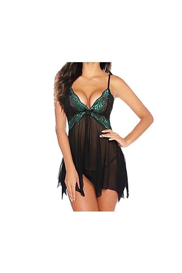liaddkv Sous-vêtement de cou pour enfant et femme - Dentelle florale en V - Sexy - Lingerie de Noël, vert, L