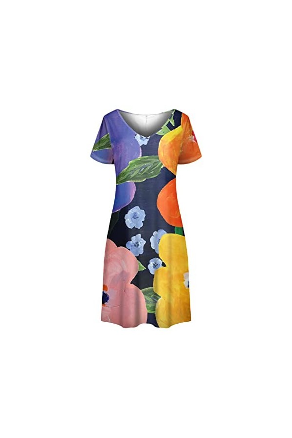 Vêtement Dentelle Femme Mesdames dété à Manches Courtes Fashion Dress V Neck Swing Flowy Robe Confortable Belle Robe de Bla