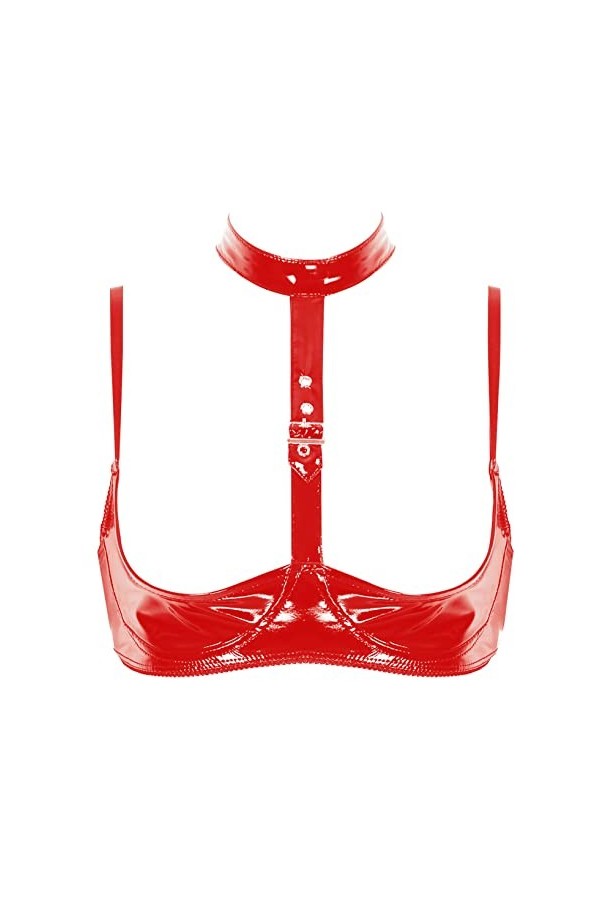 YUUMIN Femme Soutien-Gorge Sexy Sein Nu Redresse-Sein Lingerie Érotique Cuir Bra Push Up Halter Neck Brassière sous Vêtement 