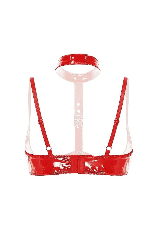 YUUMIN Femme Soutien-Gorge Sexy Sein Nu Redresse-Sein Lingerie Érotique Cuir Bra Push Up Halter Neck Brassière sous Vêtement 