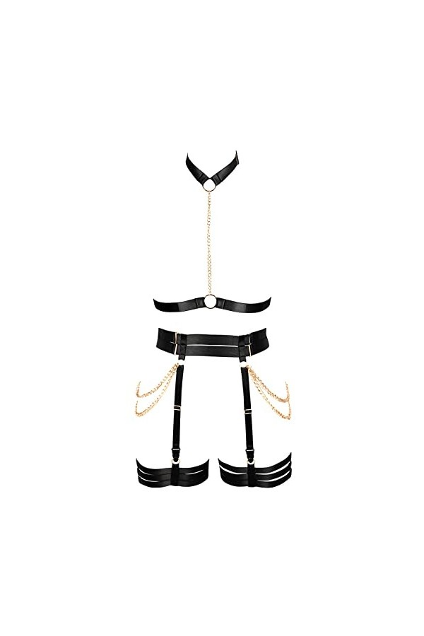 BANSSGOTH Chaîne de corps pour femme avec harnais et chaîne en métal et porte-jarretelles réglable pour costume dHalloween, 