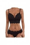liaddkv Lingerie Femme Sexy Dentelle Crochet Décolleté Soutien-gorge Broderie et Culotte Taille Haute Push Up Ensemble Deux P