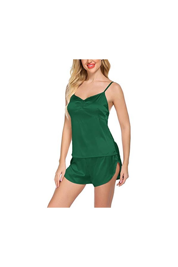 liaddkv Ensemble de pyjama sexy en satin de soie pour femme avec menottes, vert, XXXL