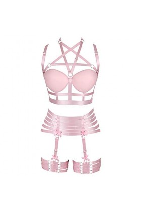 BBOHSS Femme Harnais de Corps Soutien-Gorge Punk Porte-Jarretelles élastique réglable Danse Gothique Carnaval Accessoires de 