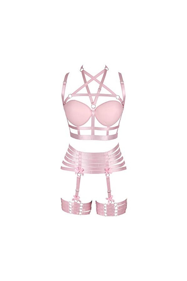 BBOHSS Femme Harnais de Corps Soutien-Gorge Punk Porte-Jarretelles élastique réglable Danse Gothique Carnaval Accessoires de 