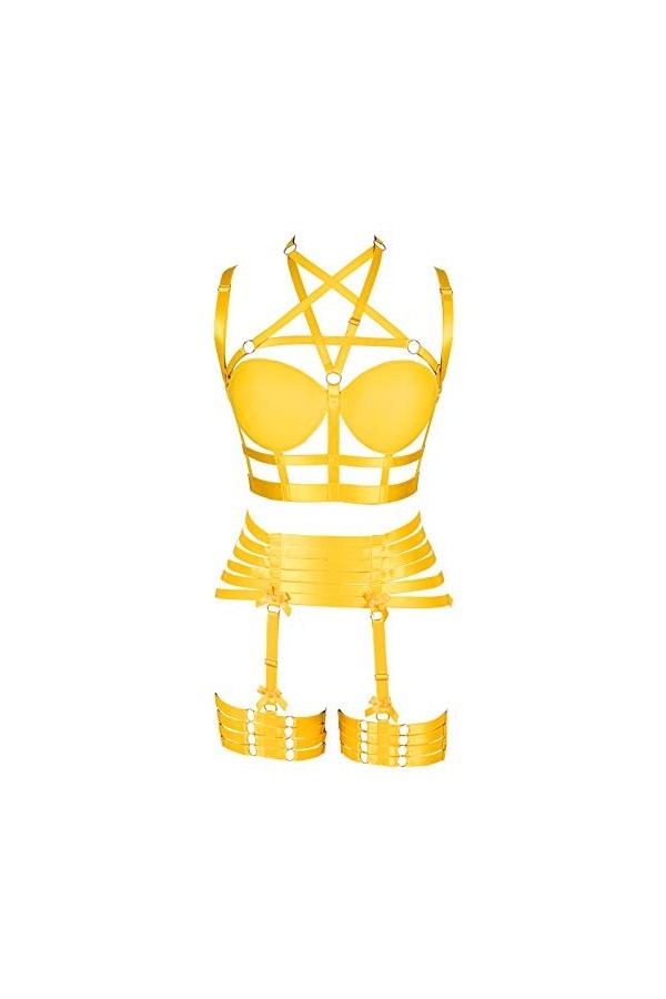 BBOHSS Femme Harnais de Corps Soutien-Gorge Punk Porte-Jarretelles élastique réglable Danse Gothique Carnaval Accessoires de 
