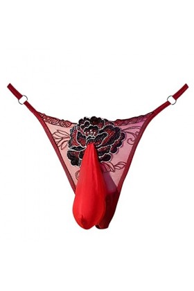 String Homme Sexy Hot Dentelle Slips Boxer String Homme brodé Maille Sexy Appel Transparent Taille Basse réglable Grande Tail