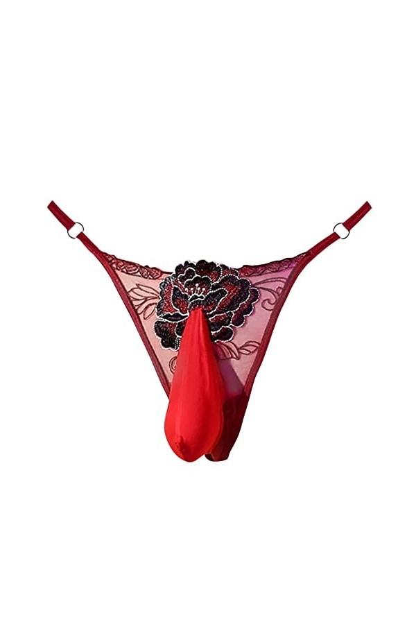 String Homme Sexy Hot Dentelle Slips Boxer String Homme brodé Maille Sexy Appel Transparent Taille Basse réglable Grande Tail