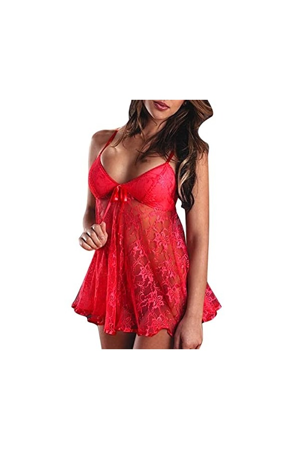 BIISDOST Femmes Lace Sexy Flower Sleepwear Dress Silks Lingerie Nightdress sous-vêtements avec Coupe Tenue Sexy Coquine Hot 