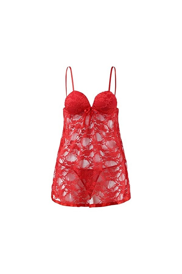 BIISDOST Femmes Lace Sexy Flower Sleepwear Dress Silks Lingerie Nightdress sous-vêtements avec Coupe Tenue Sexy Coquine Hot 
