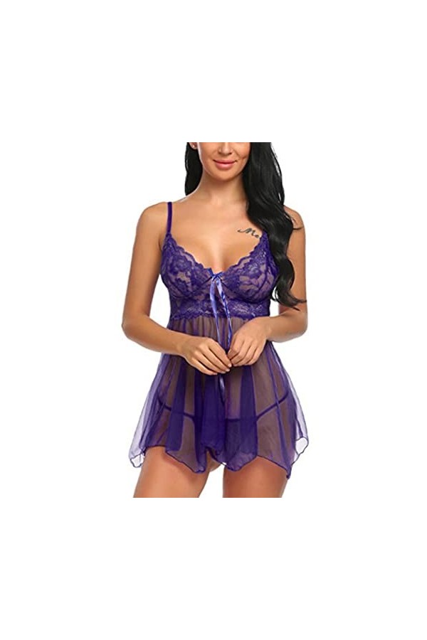 Ensemble de Lingerie Erothique Sexy Hot Dentelle Femme Dentelle Dentelle Sexy Femme Voir à Travers la Chemise de Nuit Fendue 