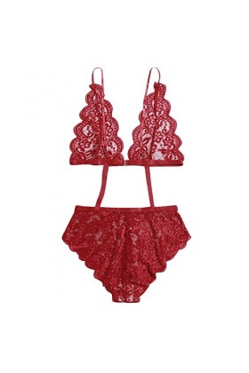 Zannycn Ensemble de lingerie sexy pour femme - Lingerie sexy - Avec bas - Lingerie sexy - Pour femme, rouge, M