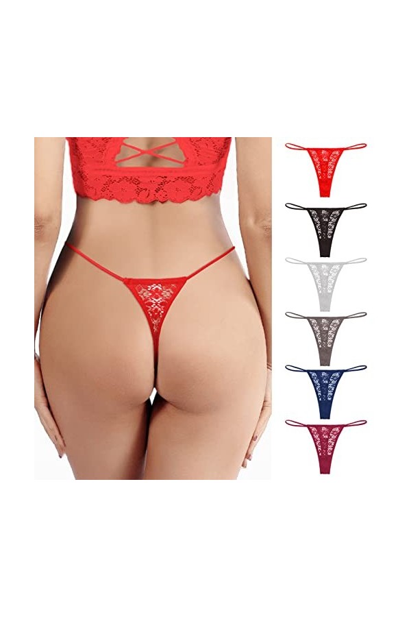 KEIZHUONIQIU String Pantalons Tanga Dames Hot Slip Chic en Dentelle pour Femmculottes Stretch Pure Couleurs sous-Vetements Te