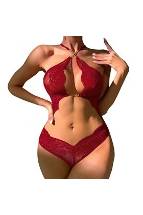 Sous-vêtements sexy en dentelle et filet de pêche - Avec anneau en acier - Pour Noël, 1 vin, M